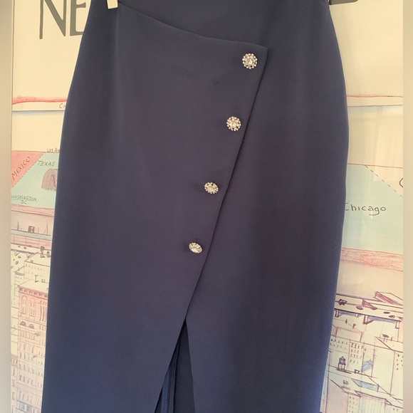 NWT Zara navy skirt with sparkle buttons and asymmetrical front size S - Picture 6 of 13